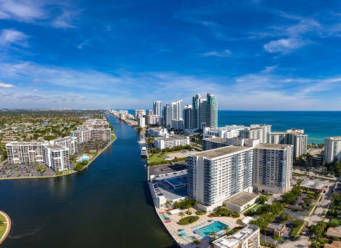 Fort Lauderdale, FL - Aerial View of Fort Lauderdale, FL on a Sunny Day